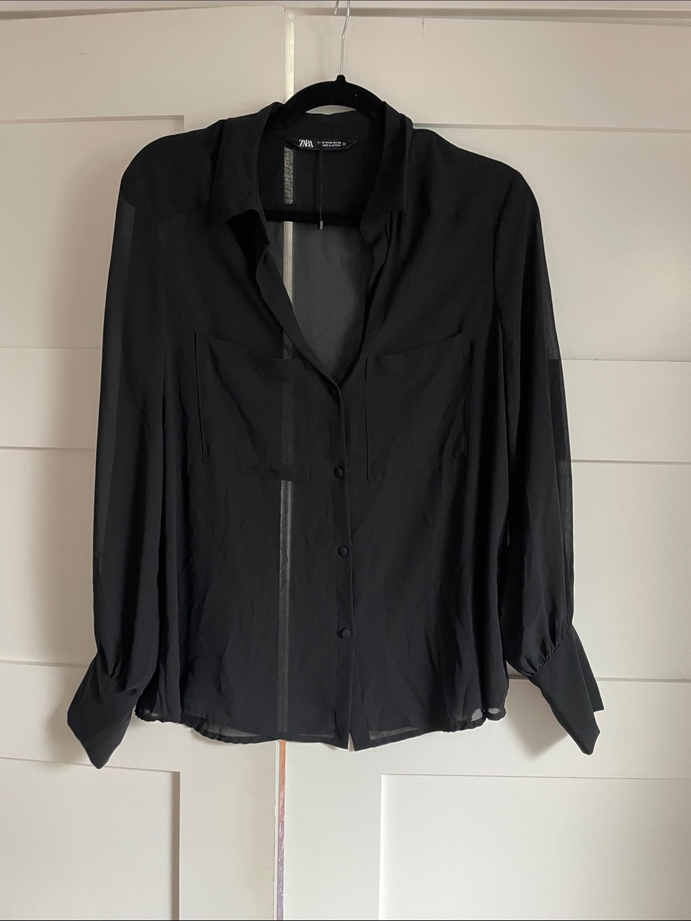 ZARA Black Semi-Sheer Button Down Shirt